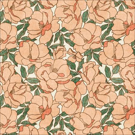 [227423-X] Rosy Deco Organic Cotton, Floribunda Light Coral/Green, Amy MacCready, Cloud9 Fabrics