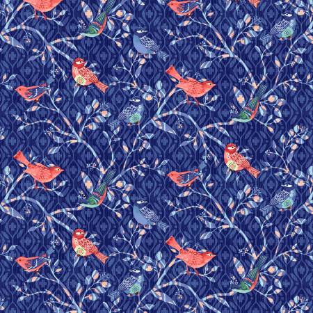 [7577S-77] Indigo Bird Branches, Bella Blue Birds, Jennifer Brinley, StudioE Fabrics