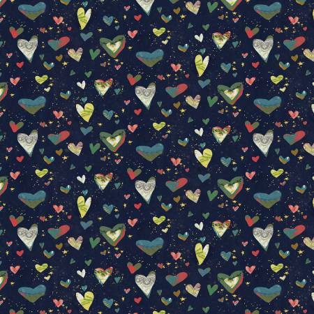[16148B-12] Painted Hearts Black, A Heart Led Life, Kelly Rae Roberts, Benartex Fabrics
