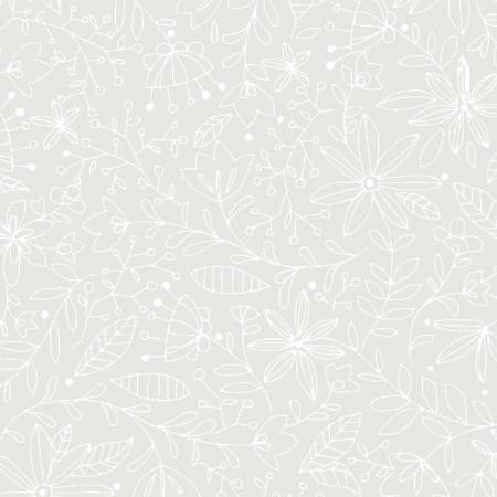 [RA134887-W] Outline Floral White on White, Ramblings, P&B Textiles