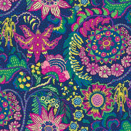 [54013L-3] Indigo Botanica Cotton Lawn, Sally Kelly, Windham Fabrics