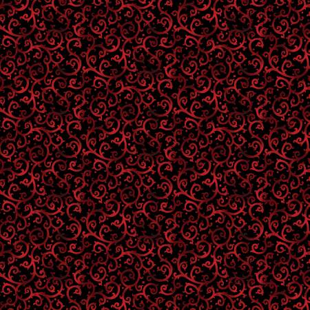 [16277B-20] Scarlet/Black Scrolling Splendor, Christmas Spirit by David Galchutt, Benartex Fabrics