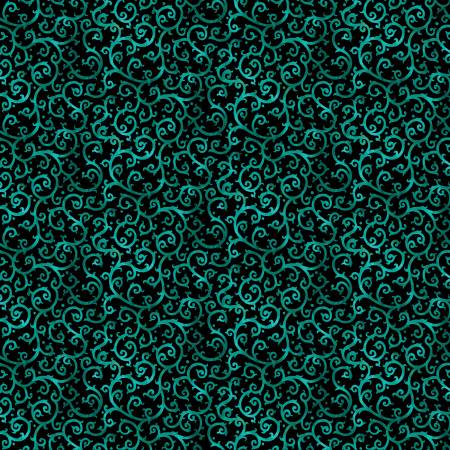 [16277B-85] Turquoise/Black Scrolling Splendor, Christmas Spirit by David Galchutt, Benartex Fabrics
