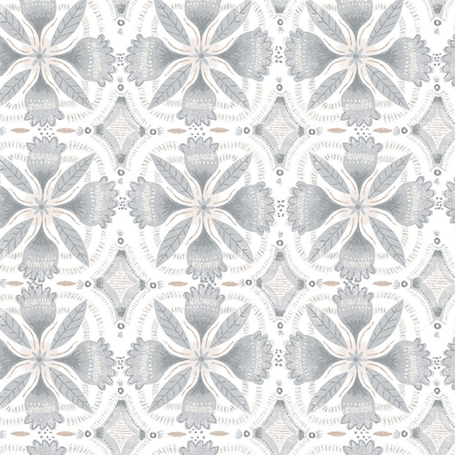 [ZANZIBAR-B-3409-90] Gray Floral Tiles, Danielle Hartgers, Zanzibar, Blank Quilting