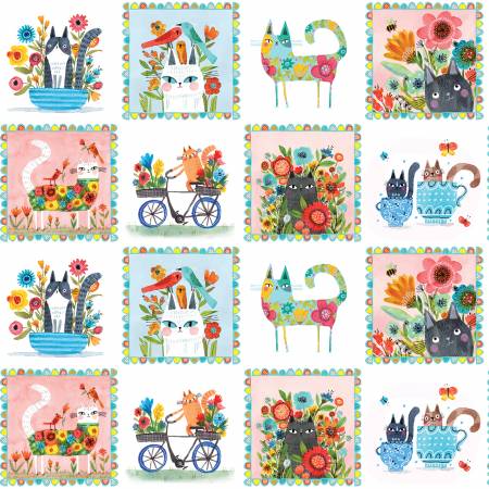 [1634599B] Garden Cats Panel, Terry Runyan, Benartex Fabrics