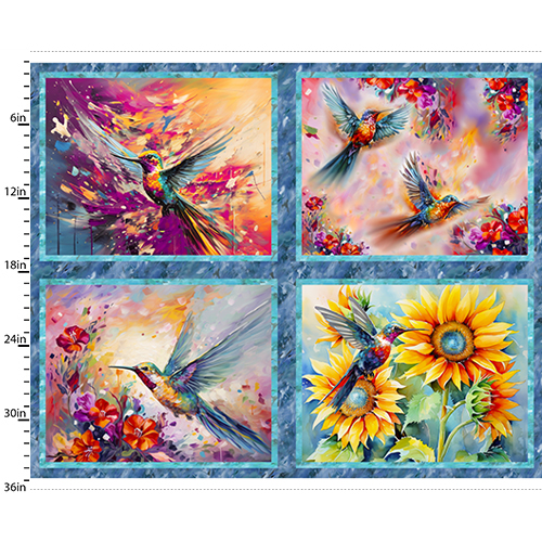 [3HUMMINGBIRD-22962-PNL] Hummingbird Bouquet 36in Panel, Shawna Stewart, StudioE Fabrics