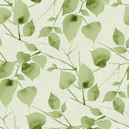 [108EDEN-B-3502-62] 108" Green Water Color Leaves, Eden, Blank Quilting