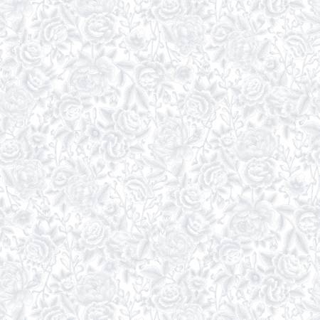 [7725S-01W] 108in White/White Roses, Studio E Fabrics