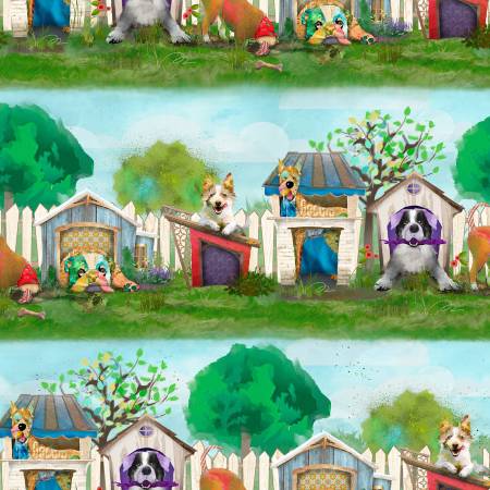 [22343-MLT-CTN-D] In The Dog House, Raise the Woof, Connie Haley, 3 Wishes Fabric